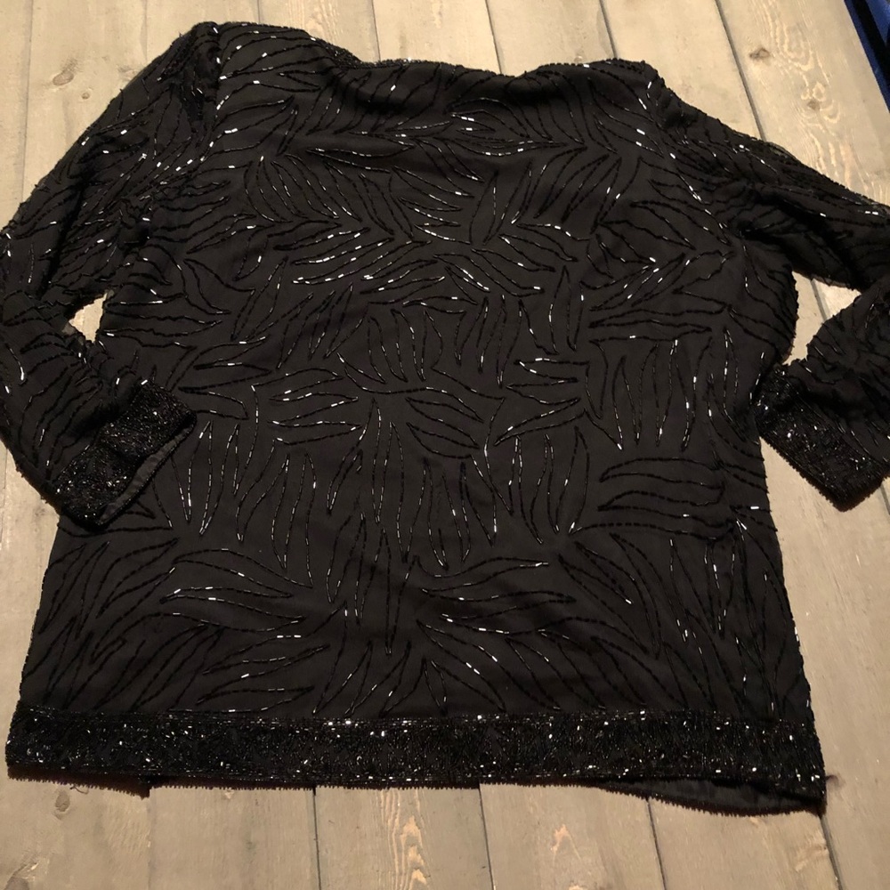 Vintage Black Beaded Silk Jacket Brilliant by J.A. Size Extra Large XL - Picture 6 of 8